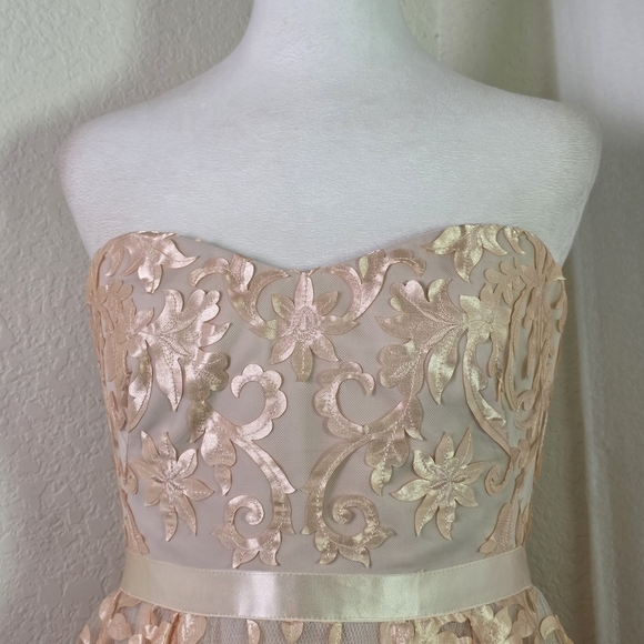 Marchesa Notte Strapless Nude Pink Floral Embroidered Lace  Cocktail Dress Sz S - Picture 2 of 15